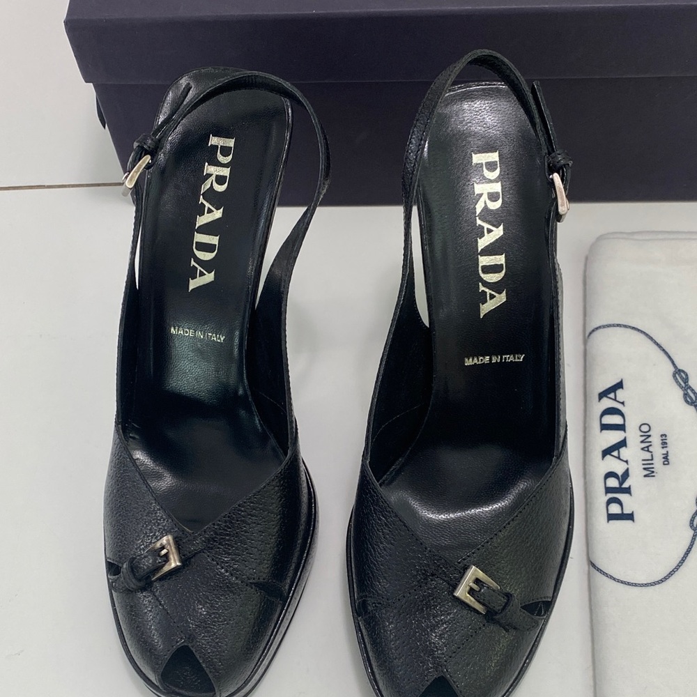 Prada Black Peep-Toe Slingback Heels